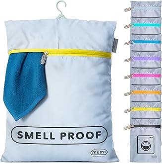 MUMI Travel Laundry Bag, Moisture & Smell-Proof, Separates Laundry from Clean Clothes, Includes Folding Hanger & Outer Bag, Available in Blue, Aqua, Yellow, Pink, Grey, Orange, Black