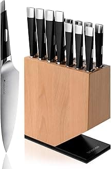 Knife Set, 13-Piece Kitchen Knife Set with Block Sharp Chef Knife Set, German High Carbon Stainless Steel Knife Block Set with Beech Block with Black Oxide Stainless Steel Base