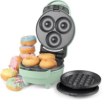 Giles & Posner 3 in 1 Mini-Bites Maker Non-Stick Cooking Plates, Doughnut,Waffle, and Pancake Maker, 3 Minute Pre-Heat time, Non-Slip Feet, Easy to Clean,Ready Indicator Lights,400W,1.15KG EK5535GSGR
