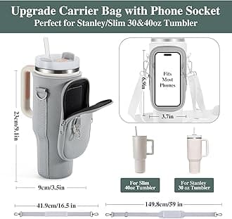 linmaya Water Bottle Carrier Bag with Phone Pocket for Stanley Cup 40/30oz,In...