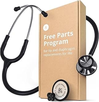 Clinical Grade Dual-Head Stethoscope by GreaterGoods. Classic Lightweight Design for The Medical Professional (Black Steel)