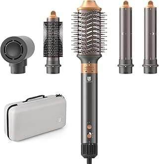 Hair Dryer Brush, webeauty 5 in 1 Professional Hot Air Styling, High-Speed Negative Ionic Hair Dryer Fast Drying, Multi Hair Styler with Air Curling Iron, Volumizing, with Carrying Case (Grey Gold)