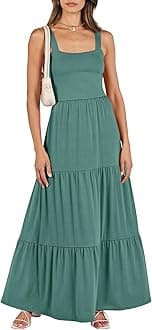 ANRABESS Women's Summer Casual Long Maxi Beach Vacation Dresses Sleeveless Square Neck Flowy Tiered Sun Dress with Pockets