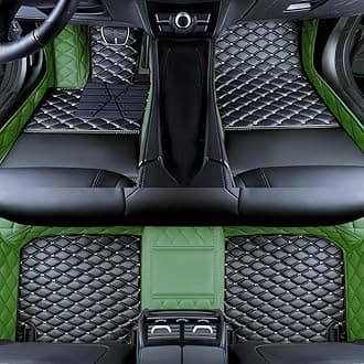 Custom Luxury Car Floor Mats Suitable for All Sedans, Sports Cars,SUV, Business Vehicles, Trucks, Waterproof and Anti Slip Fully Covered Leather Floor Mats (Green and Black)