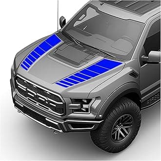 Hood Blackout Racing Stripes Vinyl Decal Sticker Kit- Compatible with Ford F150 Raptor 2014-2020 (Style 3, Blue)