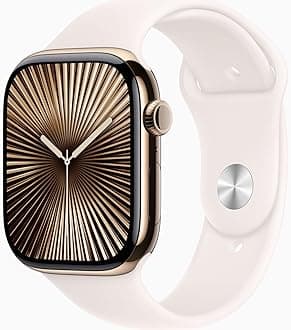 Apple Watch Series 10 [GPS, 42mm] - Gold Titanium Case with Light Blush Sport Band, S/M (Renewed)