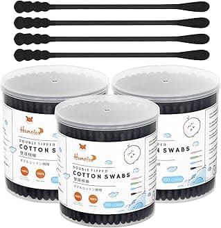 Black Cotton Swabs Spiral - 600 Count Organic Cotton Buds Double Side Tightly Wrapped Charcoal Cotton Tips Paper Stick Soft Gentle Lint-Free Cruelty-Free Goth Bathroom, Round & Spiral (Black)