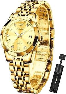 OLEVS Womens Watch Fashion Dress Diamond Female Watches for Ladies Analog Quartz Stainless Steel Waterproof Luminous Day Date Two Tone Wristwatch