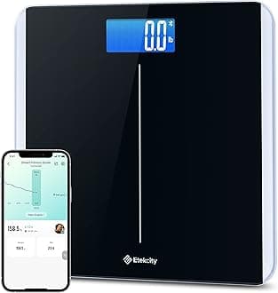 Etekcity Smart Scale for Body Weight and BMI, Bathroom Digital Electronic Weighing Scale for People, Bluetooth Free VeSync APP Connection, Rounded Corner, Accurate to 0.1lb/0.05kg, 400 lbs, Black