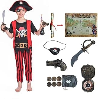 Rabtero Kid's Pirate Costume,Deluxe Pirate Role Play Dress Up Set with Plenty of Toys for Boys and Girls