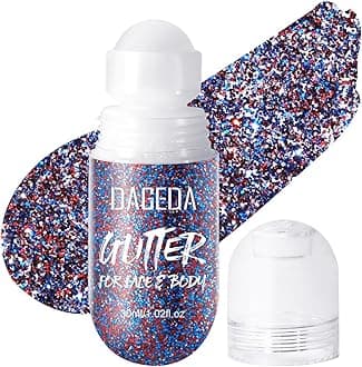 DAGEDA Red White and Blue Body Glitter Gel, Roll-on Face Glitter for USA Pride Day, 4th of July Women Costume Accessories,Patriotic Glitters President's Day, Holographic Festival Makeup