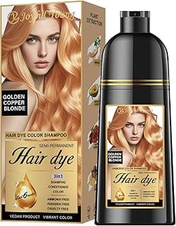 Joyful Young Hair Dye Shampoo 3-in-1, Golden Copper Blonde Semi-Permanent Gray Hair Coverage, Color Depositing Shampoo for Women & Men, Vegan, Ammonia-Free