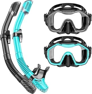 Snorkeling Gear for Adults Kids, Dry-Top Snorkel Set, 180°Panoramic Wide View Diving Mask Breathing Freely Snorkel Mask for Snorkeling Scuba Diving Swimming Travel