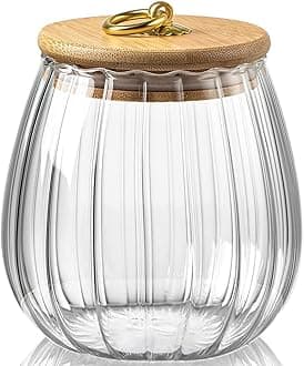 1600ml(54FL OZ) Glass Jar with Lid Large Glass Coffee Nuts Canister Airtight Storage Jar with Bamboo Lid Kitchen Containers for Candy Snack Coffee Beans Tea Cookie(Large Oval)