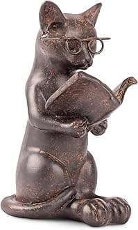Cat Figurine - Cute Cat Statue - Whimsical Cat Decor for Cat Lovers - Cat Collectibles and Meditation Decor - Cat with Eye Glasses - 4'' L X 3'' W X 5'' H