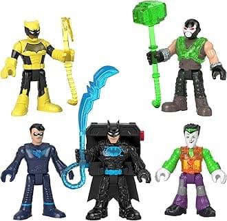 Fisher-Price GXD67​ Imaginext DC Super Friends Bat-Tech Multi-Pack, Set of 5 Poseable Figures with Clear Light-Up Chests for Kids Ages 3 to 8 Years, Multicolor, 7.2 cm*4.0 cm*25.9 cm