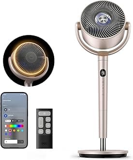 Smart Fans for Bedroom, 120° +120° Omni-Directional Oscillating Fan, 100ft Quiet Pedestal Fan with RGB Light, 9 Speeds, 6 Modes, 20dB, 8H Timer, Wi-Fi/Voice, 37-42" Floor Fans, Starlight