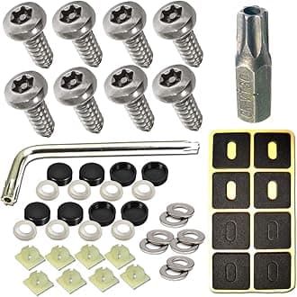Stainless Steel License Plate Screws- Rustproof Plate Screws for Fastening Front or Rear Plate Frame Holder, License Plate Security Screw with Black Caps (Anti-Theft Self Tapping Screws)