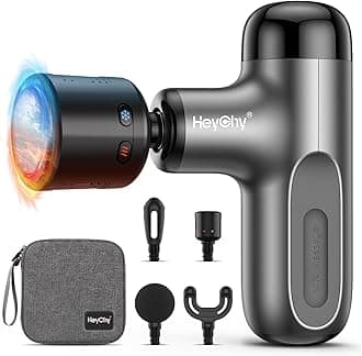 Mini Massage Gun with Heat and Cold, Deep Tissue Massage Gun, Portable Percussion Muscle Massager with 4 Massage Heads for Athletes