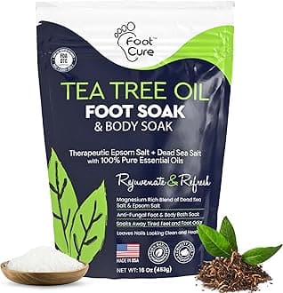Tea Tree Oil Foot Soak with Epsom Salt - For Toenail Repair, Athletes Foot, Softens Calluses, Soothes Sore & Tired Feet, Nail Discoloration, odor Scent, Spa Pedicure Care - Made in USA 16 oz
