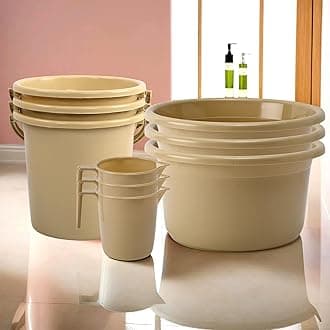 Kuber Industries Set of 9 Bathroom Combo Set | Bathing Set | Bathware Set | 3 Piece Tub-3 Piece Bucket & 3 Piece Mug Combo Set for Bathroom | Bathroom Accessories Set | Beige