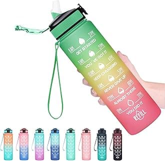 Hyeta 32 oz Water Bottles with Times to Drink and Straw, Motivational Water Bottle with Time Marker, Leakproof, Drinking Sports Water Bottle for Fitness, Gym and Outdoor