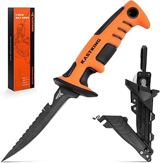 KastKing Ultimate Angler 5" Bait Knife, Razor Sharp Corrosion-resistant Vanadium Stainless Steel Blade, Fishing Knife with Dual Edge & Non-slip Handle, Includes Sheath with Sharpener & Carabiner