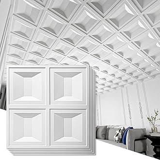 Drop Ceiling Tiles 24x24, 12 Sheets PVC Decorative Glue up Ceilng Panels 2x2, White