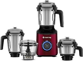 Atomberg Zenova Mixer Grinder | Unique Coarse Mode for Silbatta-like Texture | Intelligent BLDC Motor | Safety Features | 4 Jars including Chopper | Hands-Free Operation (Red Wine)