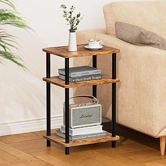 3 Tier End Table, Boho Side Table with Storage Shelf, Nightstand Bedside Table for Small Spaces, Bedroom, Living Room, Entryway, Farmhouse, Easy Assembly,Brown