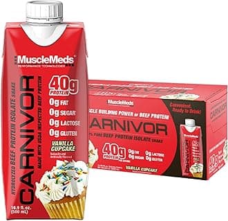 Carnivor RTD, Ready to Drink Protein, Lactose Free, Sugar Free, 40g Isolate Protein, Muscle Building, Recovery, Vanilla Cupcake, 16.9 Fl Oz, Liquid (Pack of 12)