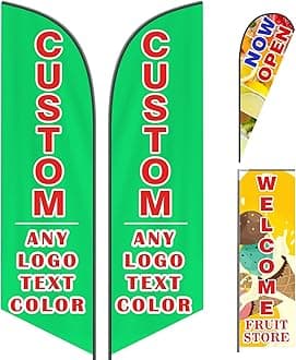 Custom Feather Flags for Business Outside Advertising, Personalized Double Sided Feather Banner Customized Logo Text for Open, Business Advertisement, Optional Pole Kit