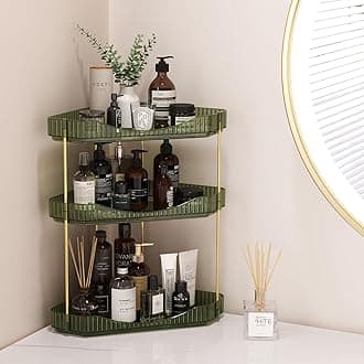 Lifewit 3-Tier Bathroom Counter Organizer Corner, Plastic Makeup Skincare Storage Organizer Countertop, Perfume Tray and Cosmetic Shelf in Bedroom, Dresser, Kitchen (Green)