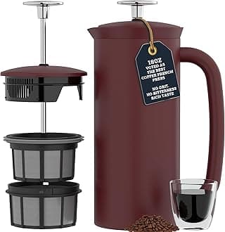 ESPRO P7 French Press Stainless Steel 304 – Patented Double Walled Micro-Filter Insulated French Press Coffee Maker, Grit-Free Brew - Heat Resistant BPA Free - Cranberry (18oz)