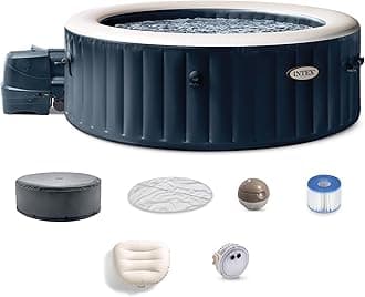 28431EP PureSpa Plus Bubble Massage Inflatable Spa Set: Includes Energy Efficient Spa Cover –2 Headrests – LED Light – 6 Person Capacity – 85" x 28"
