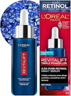 'L'Oreal Paris Revitalift Triple Power LZR Retinol Night Serum For Face, With 0.3% Pure Retinol, Moisturizes Skin and Eliminates Deep Wrinkles, For All Skin Types, 30ml