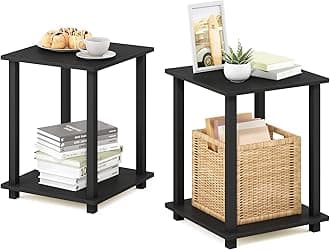 SIMPLISTIC Side Table Set of 2, 2-Tier Square Modern End Table, Nightstand, Night Stand, Bedside Table, Toolless Assembly, for Living Room, Bedroom, Americano