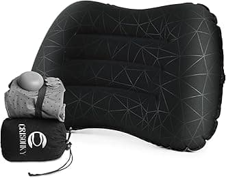 Camping Pillow with Built-in Pump - Inflatable Pillows - Travel Pillows for Backpacking & Airplane, Lumbar Support Blow Up & Press to Inflate Pillow, Compressible, Comfortable Pillow(Black w/Pump)