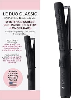 - Le Duo Grande 360° Airflow 2 in 1 Straightener and Curler | 1 Inch Curling Wand & Titanium Flat Iron with 5.3" Plates | Hair Straightener & Curler for Long Hair (Black)