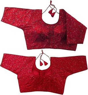 Vihu Fashion Women's Sequence Multi Embroidered U Neck Half Sleeve Readymade Saree Blouse Indian Ethnic Designer Stitched Women's Readymade Half Sleeve Blouse Readymade Blouse for Women