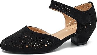 Women's Ankle Strap Cut Out Closed Toe Low Block Heels Pumps Retro Shoes Hook and Loop D'Orsay Comfortable Vintage Dressy Wedding Party Work Church Shoes