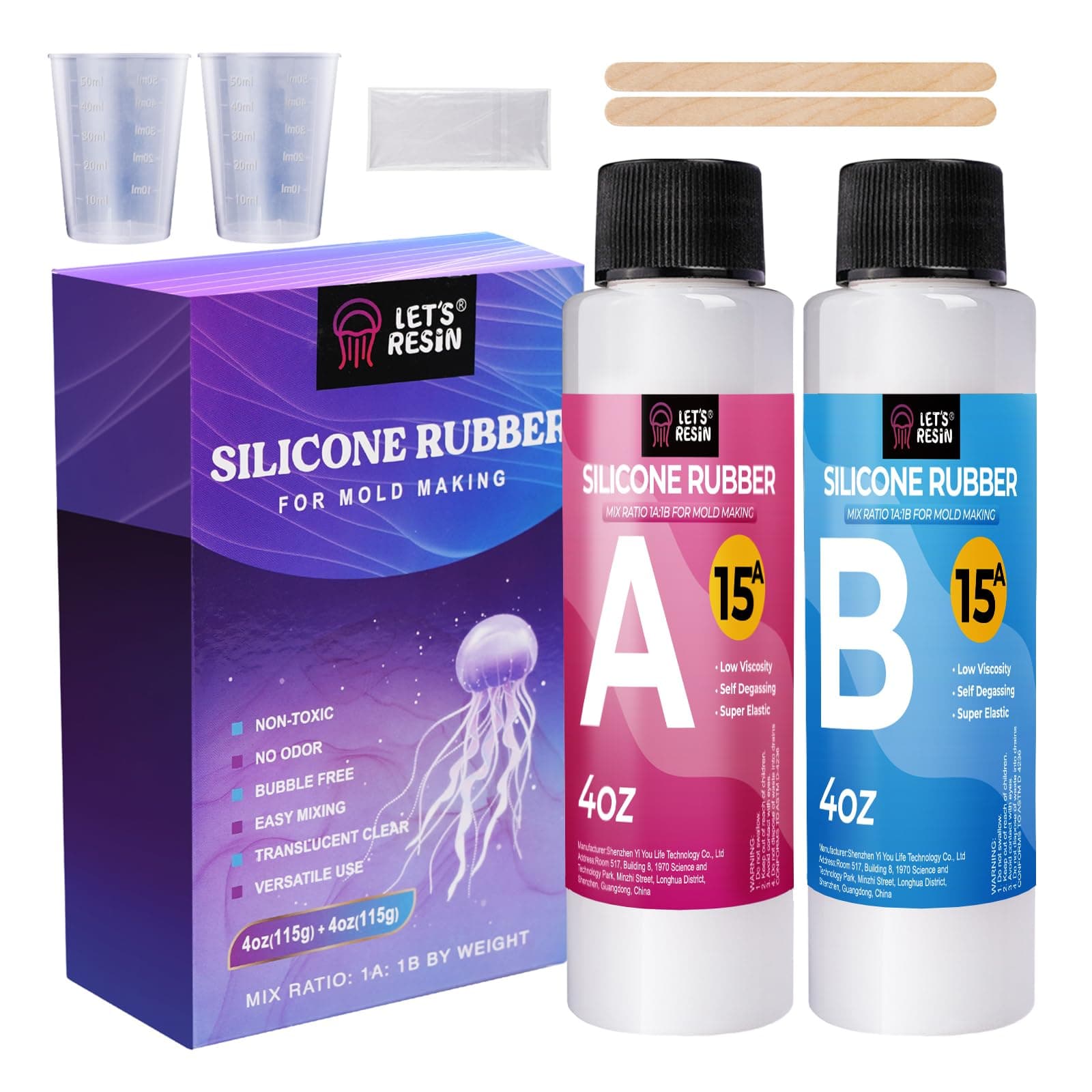 8oz Silicone Mold Making Trial Kit, Fast Cure Mold Making Silicone Rubber, Easy Mixing, Flexible Platinum Cured Molding Silicone for Casting Resin Molds & Silicone Molds (Translucent)