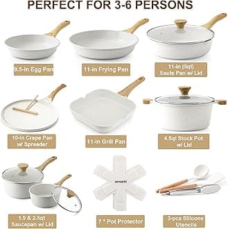 SENSARTE Nonstick Ceramic Cookware Set 23-Piece, Healthy Pots and Pans Set, Non-toxic Kitchen Cooking Set with Stay-Cool Handles, Silicone Utensils and Pot Protectors, PFAS & PFOA Free