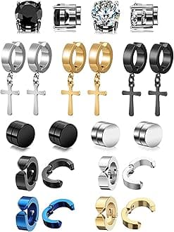 11 Pairs Non-pierced Earrings Set for Men Women Cross Titanium Steel Hoop Dangle Clip On Earring