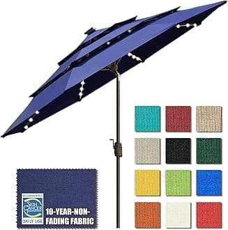 USA 10-Year-Non-Fading Solar 9ft 3 Tiers Market Umbrella with 80 LED Lights Patio Umbrellas Outdoor Table with Ventilation,Navy Blue