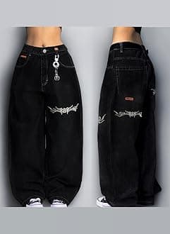 EMMIOL Women Boyfriends Hip Hop 90s Vintage Baggy Jeans Loose Denim Pants Mid-Low Waist Jeans