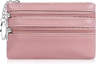 Coin Purse Leather Zipper Wallet Card Holder Key Case Women Mini Wallet, with 3 Compartments & Keychain, Small & Lightweight, Easy to Carry, 12 * 8 CM (Pink)