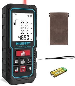 – 120M Laser Measure Device, MiLESEEY 229ft Digital Laser Tape Measure with Upgrade Electronic Angle Sensor, ±2mm Accuracy, Area Measurement,Volume and Pythagoras, 2"LCD Backlit,Mute, Battery Included