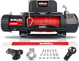 X-BULL Winch 10000 lb. Load Capacity Electric Winch Kit 12V Synthetic Rope,Waterproof Electric Winch with Hawse Fairlead, with Wireless Handheld Remote and Corded Control Recovery