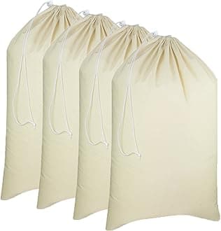 COTTON CRAFT Extra Large Laundry Bags -4 Pack Heavy Duty Durable Cotton Canvas Drawstring Closure Washable Laundry Bag - Back to School Travel College Dorm Basket Liner Clothes Organizer - XL 28 x 36